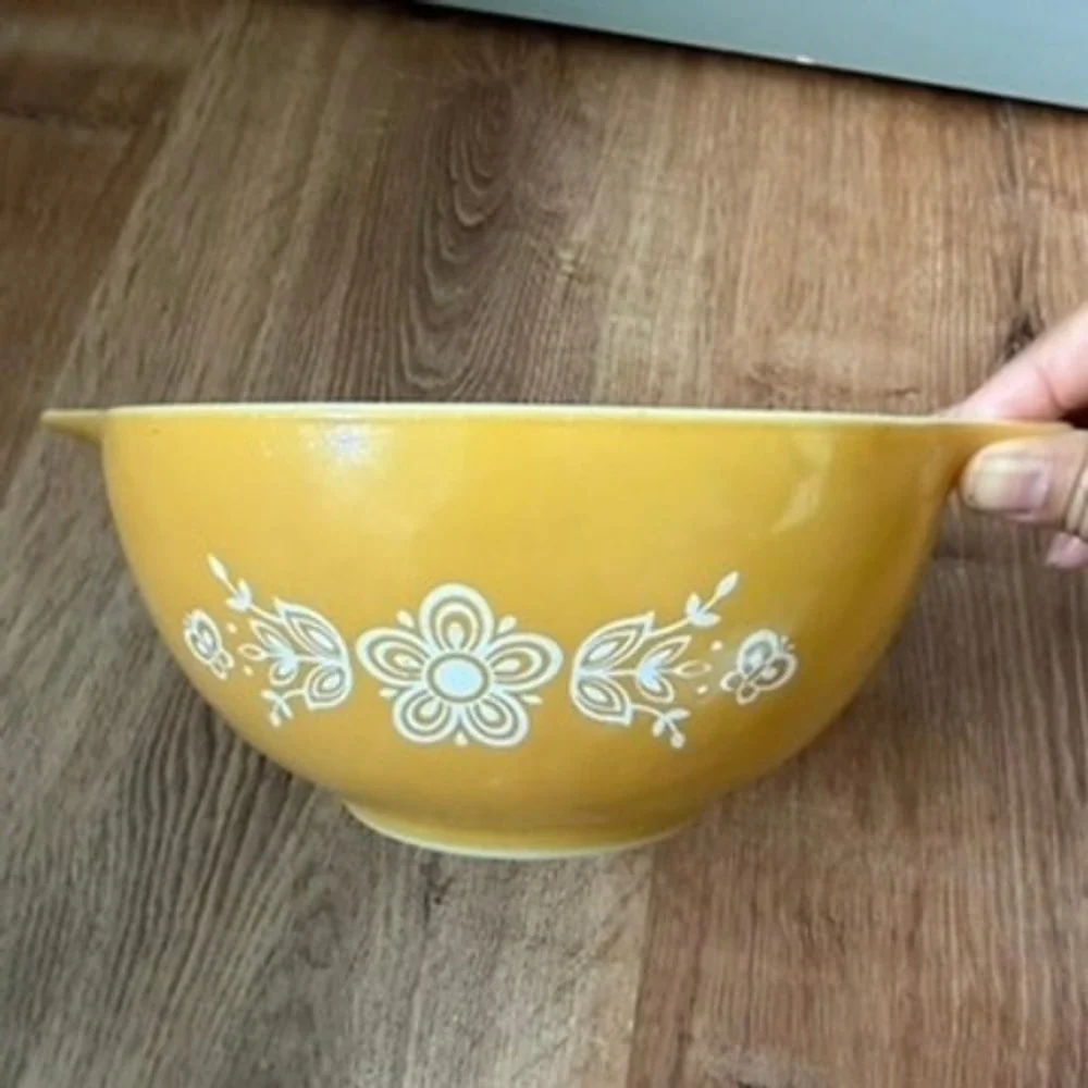 Vintage Pyrex Cinderella Bowls Spring Blossom Butterfly Gold 3 Pc Set USA